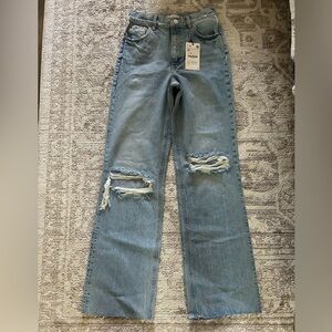Zara women’s TRF distressed mid/high rise wide leg jean